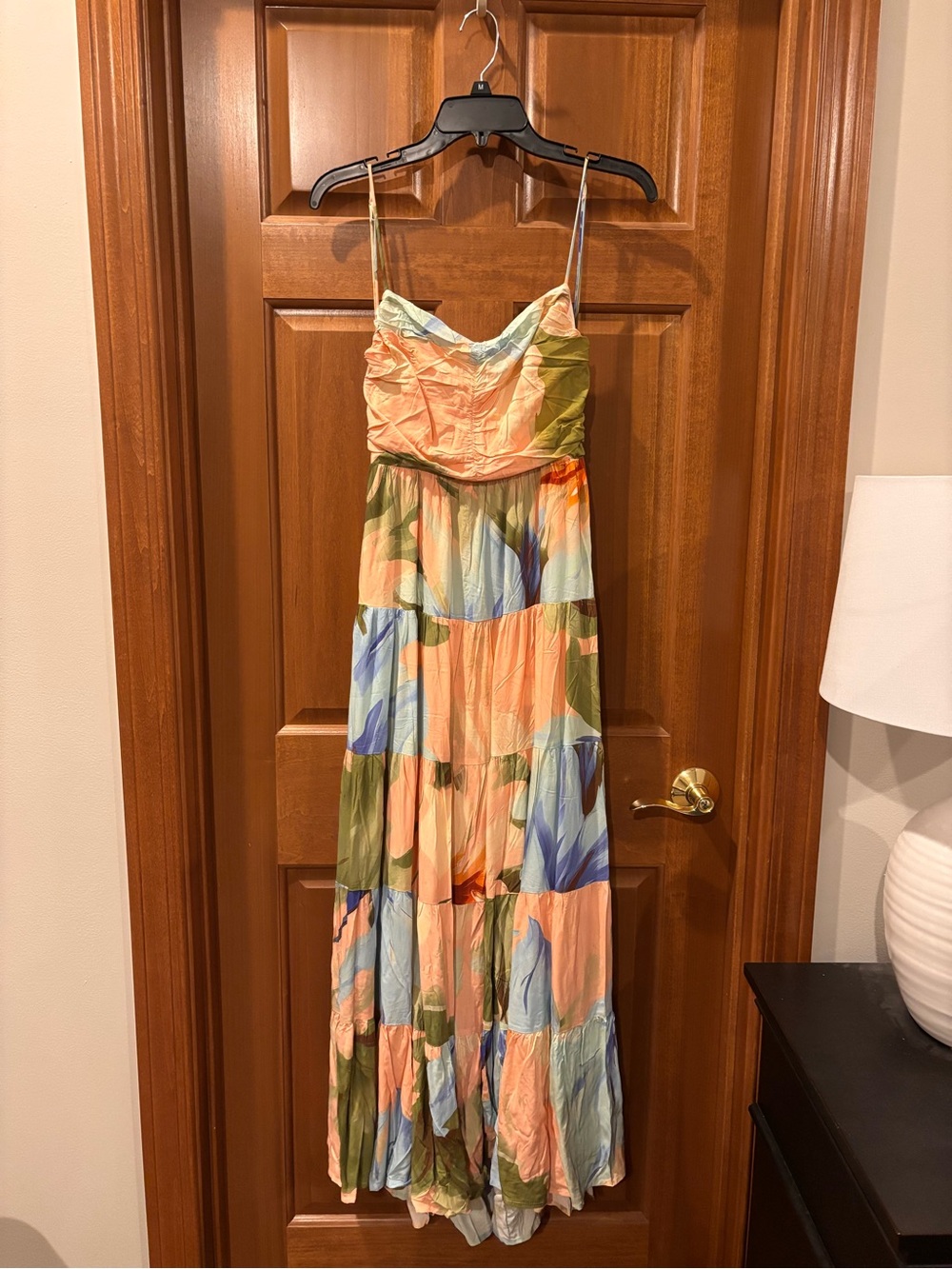 Women's Multi-Color Sleeveless Maxi Dress - Peach & Green